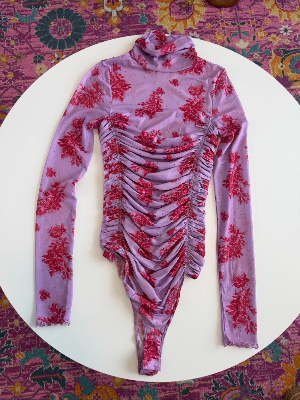 Free People Under It All Printed Mesh Bodysuit in Wisteria Combo